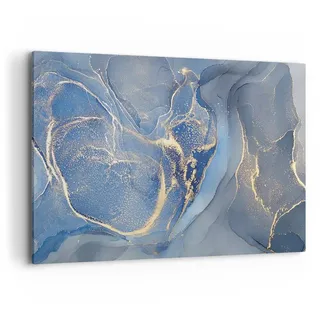 ARTTOR Leinwandbild 100x70cm Wandbild Abstrakt - 5029 | Gold Malen Blau Groß Wanddekoration Wohnzimmer Schlafzimmer Küche Wanddeko Wand Kunstdruck Wandkunst Wall Decor ARTTOR