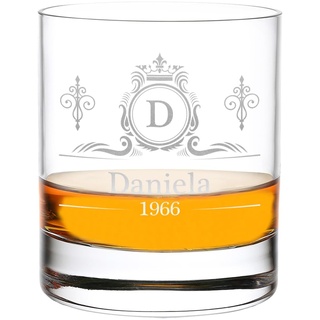 polar-effekt Whiskyglas 315 ml Volumen mit Motiv-Gravur Ornament Krone - das Trinkglas für Scotch, Bourbon und Rum - mit Namen graviert Idee für alle Männer - ideal zum Jubiläum