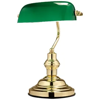 LED Tischlampe Bankerleuchte Metall mit Schirm Nachttischlampe grün Tischlampe, Glasschirm Kabelschalter, 4W 280lm warmweiß, LxBxH 25x19x36 cm