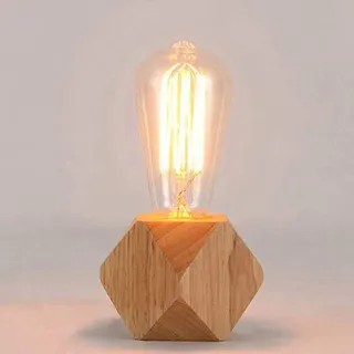 Mengjay Holz -Würfel Tischleuchte, Holz Tischlampe mit E27 Fassung, bis max.60W, Dekoleuchte für Edison retro industrial Glühbirnen,ohne Leuchtmittel für Wohnzimmer, Schlafzimmer und Büro 8 * 10cm