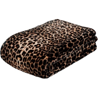 Wohndecke Leopard, Gözze, mit gedrucktem Motiv, Kuscheldecke braun