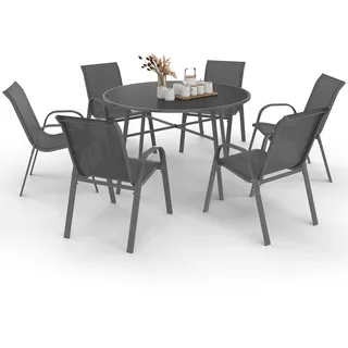 Gartenmöbel Madrid Runder Tisch 120 Cm Und 6 Stapelbare Stühle Anthrazitgrau