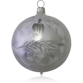 Lauschaer Glas Christbaumkugeln Eislack weiß mit Kerze 5 Stück d 5cm Christbaumschmuck Weihnachtsbaumschmuck mundgeblasen, handdekoriert