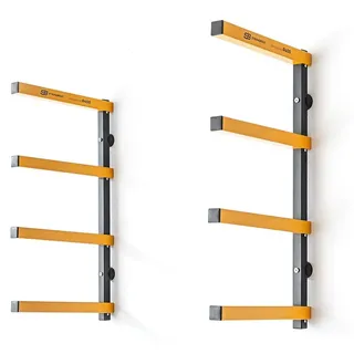 STRONGBOLD StrongRack R400 Schwerlastregal | 4 Ebenen Wandregal Garage Organizer | Wandhalterung für Ski, Holz & Gartengeräte - Gelb