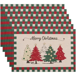 Banchif Tischsets Weihnachten Das Tischset Ist Mit Weihnachtsbaum Motiv Abwaschbar rutschfest Abgrifffeste Hitzebeständig PVC Platzsets Tischdeko Weihnachten Platzsets Set of 6 (45 x 30 cm)