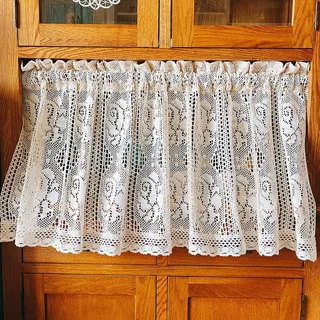 Ricemru Scheibengardinen Landhausstil Häkelspitze,Bistrogardine Retro Transparent Rose Häkeloptik Schiebevorhang Kurzstore Küchegardinen Kurz Halbe Gardinen Küche Wohnzimmer,115x55cm