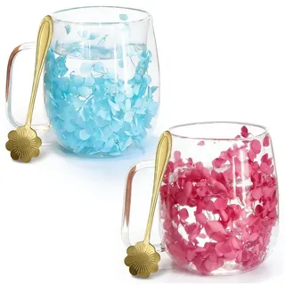 LuxusKollektion Latte-Macchiato-Glas 2er-Pack Glas-Becher mit Trockenblumen, Glas bunt