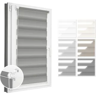 Estika Verdunkelungs Doppelrollo Klemmfix ohne Bohren - 80 cm x 150 cm - Milletgrau - Tag und Nacht Duo-Rollo, Rollos für Fenster, Fenster Sichtschutz, Doppelrollo für Innenräume