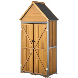 Vevor Gartenschrank Holz, Geräteschrank mit Abschließbaren Türen, Gerätehaus mit Regalen & Boden, Geräteschuppen, Gartengerätehaus, Werkzeugschrank für Terrasse, Garten / Rasen, 76x43x171 cm