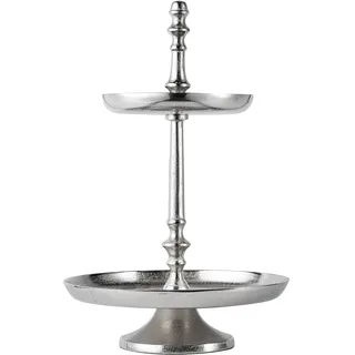 Etagere 2-Stöckig, Dekoteller Dekoschale Schale - Servierplatte Groß aus Metall Aluminium - Silber Deko Dekoration - Tischdeko Hochzeit - Weihnachtsdeko für Wohnzimmer, Esszimmer oder Küche - 46 cm