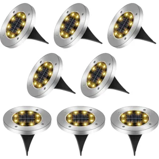 8er-set Solar-einbaustrahler – Edelstahl – Ip65 Wasserdicht – 8 Warmweiße Leds – Für Garten, Einfahrt Und Terrasse