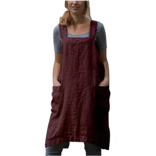 Schürze Japanischer Stil Baumwolle und Leinenschürze Massivfarbe Kreuz Bandage X-förmige Rückküche Kochen Kleidung XL Schürze Damen (Color : Burgundy, Size : L)