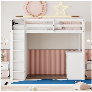 IDEASY Hochbett Hochbett mit Schreibtisch und Regalen, mit Schubladen, 90 x 200 cm, weiß/rosa, ohne Matratze und Dekoration weiß