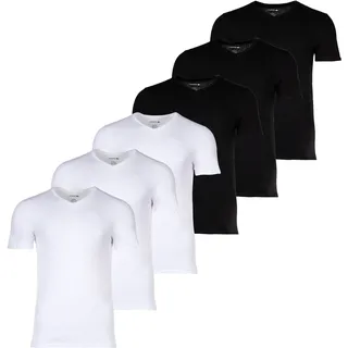 LACOSTE Herren T-Shirts, 6er Pack - Essentials, V-Ausschnitt, Slim Fit, Baumwolle, einfarbig Weiß/Schwarz / XL