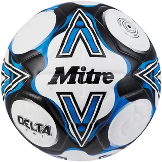 mitre Delta Fußball | sehr langlebig | verbesserte Genauigkeit und Konsistenz, Weiß/Schwarz/Blau, 4