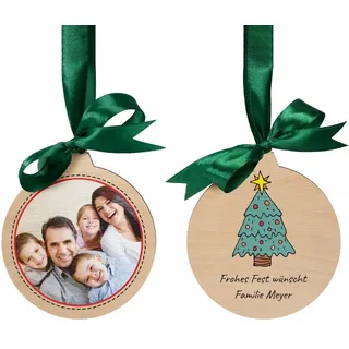 Personalisierte Holzanhänger für Weihnachten - Christbaumkugel mit Foto Weihnachtsmotiven & Namen - Weihnachtskugel aus Holz als persönlicher Tannenbaum Schmuck