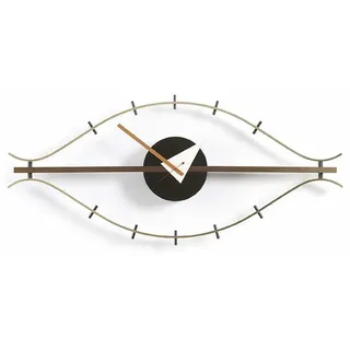 Vitra Wanduhr Eye Clock Walnußholz/Messing gold, Designer George Nelson, 76x34x7 cm