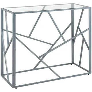 Beliani Konsolentisch Hartglas mit Metallgestell Silber geometrischer Rahmen Glamour Wohnzimmertisch Beistelltisch Orland