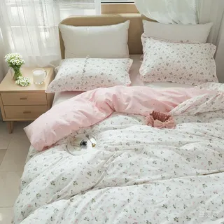 EAVD Bettwäscheset im Vintage-Stil, Garten, Rosa, Blumenmuster, Queen-Size-Bett, weich, 100% Baumwolle, weiß, rosa, Blumenmuster, Bettwäsche-Set für Mädchen und Frauen, schick, Shabby-Boho,