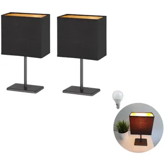 Lichthandel Hoch LED Nachttischlampe schwarz moderne schwarze Tischlampe eckig E14 Bürolampe Tischlampen Wohnzimmer Leselampe schmale Lampe für Fensterbank incl. 3W LED (schwarz gold eckig)