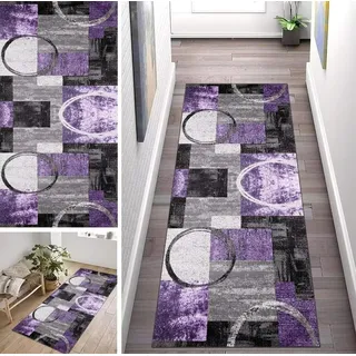 ZUZEKU Vintage Schwarz Grau Lila Läufer Flur Küche Waschbar rutschfest 80X200cm Lang Abstraktes Muster Küchenteppich Flurteppich Teppich Fur Korridor Wohnzimmer Schlafzimmer Meterware Anpassbar