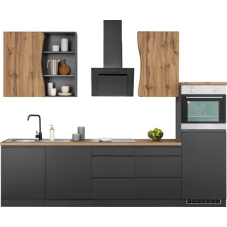 Kochstation Küche KS-Bruneck, 300cm breit, ohne E-Geräte, hochwertige MDF-Fronten grau