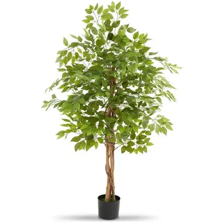 Tectake tectake® Künstlicher Ficusbaum, verschiedene Größen, mit viel Volumen, stabiler Kunststoff-Blumentopf
