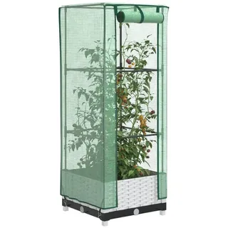 vidaXL Hochbeet mit Gewächshaus-Aufsatz Rattan-Optik Weiß 40 x 123 x 40 cm