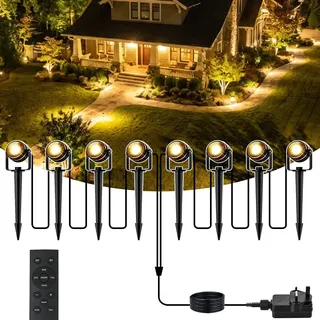 MAGGIFT LED Gartenleuchten mit Strom/Fernbedienung/Timer/3 Lichtmodi,8er Set Gartenlampe Außen Warmweiß 2700K,Wasserdicht IP65 Gartenleuchte,24V 800lm Gartenlampen für Draußen, Terrasse, Einfahrt