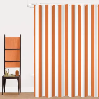 GCIREC Duschvorhang, 180x220cm, Orange und Weiß Moderner Minimalismus Vertikale Streifen Wasserdichter Stoff Maschinenwaschbarer Badezimmervorhang mit Haken