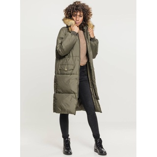 Urban Classics Damen Jacke Ladies Oversize Faux Fur Puffer Coat Darkolive/Beige-L