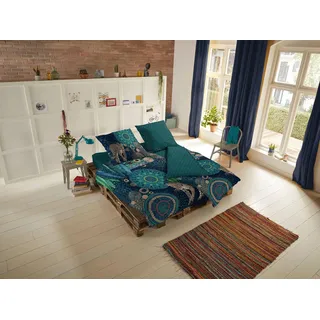 Wendebettwäsche HIP "Imena", bunt (petrol, grün, multi, blau), B/L: 155cm x 220cm, 1 Stk., 1 Stk., Satin, B/L: 80cm x 80cm, 2 Stk., Satin, Obermaterial: 100% Baumwolle, Bettwäsche, Wendebettwäsche, Mako-Satin, 155x220, Reißverschluss, Wende, Mandala, Leopard, Petrol