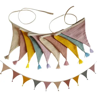Wimpelkette Kinderzimmer Deko,Babyzimmer deko Junge,wimpelkette Musselin Baumwolle Stoff Wimpelkette,Baby Zimmer Girlande Stoff,Hausbett Deko Mädchen Jungen Wimpel Aufhängen für Hausbett/Wanddeko (B)