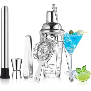 SAVORLIVING 14oz Glas Cocktail Shaker Set, 6PCS Barkeeper-Set, Martini-Mixer-Shaker mit Barkeeper-Sieb, Professionelles Bar Tool Set für Barkeeper und Anfänger
