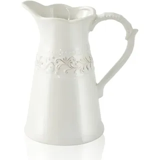 OTARTU Weiße Keramik-Krugvase, Blumenkrug für Heimdekoration, 22 cm Krug Vase mit Griff