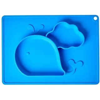 RICE Silikon Kinderteller Wal, L28 x B20 x H2cm, blau