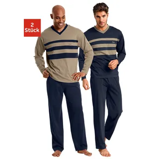 Pyjama LE JOGGER Gr. 60/62 (XXL), bunt (marine, beige) Herren Homewear-Sets Pyjamas mit kontrastfarbigen Einsätzen vorn