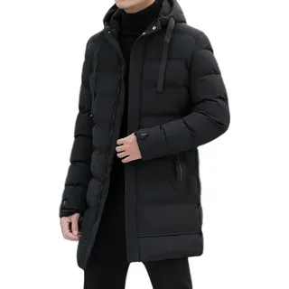 Vagbalena Herren Langer Daunenmantel Warmer Leichter Mantel mit Kapuze warme Gesteppte Jacke wasserdichte Kältejacke Daunenjacke mit verdicktem Schneejacke. (Schwarz,M) - M