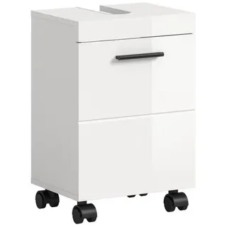 furnling Waschbeckenunterschrank auf Rollen Unterschrank mit Hochglanz-Front & Siphon-Ausschnitt, Breite 40 cm weiß