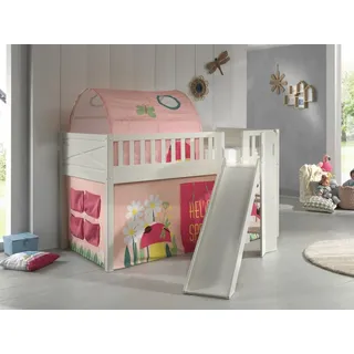 Set Spielbett Rutsche Vorhang Lattenrost Tunnel Hochbett Kinderbett 90x200 rosa