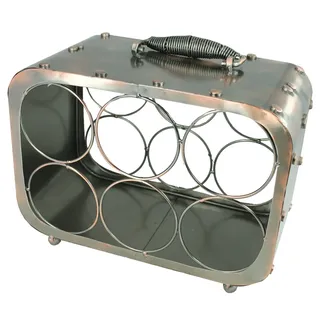colourliving Weinflaschenhalter Dekorativer Flaschenhalter KOFFER aus Metall als Weinflaschenhalter, Handgefertigt, Lackiert in Edelstahl-Optik silberfarben