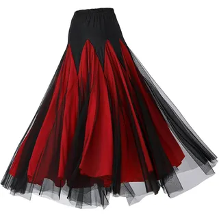 Perfeclan Damen-Rock für Ballsaal-Latin-Tanz, spanischer Rock, weibliches Partykleid, Urlaub, klassischer Langer Swing-Stufenrock für Samba-Tango