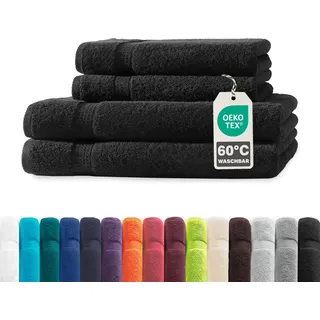 Müskaan® 4er Handtuch Set Schwarz, 100% Baumwolle, 500g/m2 – 2x Duschtuch 70x140cm & 2x Handtuch 50x100cm – Öko-Tex, Frottee Handtücher Set Baumwolle, Handtuchset Schwarz, 60°C waschbar, Frotteetücher