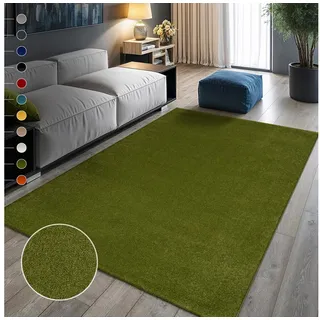 Sanat Teppich UNI, auch als Läufer- und Rundgrößen erhältlich, rechteckig, Höhe: 13 mm, robuster Kurzflorteppich, große Farbauswahl, Wohnzimmer, alle Räume grün 120 cm x 170 cm x 13 mm