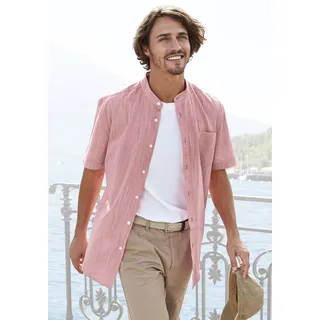 H.I.S. Kurzarmhemd H.I.S, Herren, Gr. XXL (45/46), N-Gr, orange (koralle), Web, Obermaterial: 100% Baumwolle, unifarben, casual, regular fit, Rundhals, Kurzarm abgesteppte Kante, Hemden, Regular Fit, Stehkragenhemd mit Brusttasche, reine Baumwolle