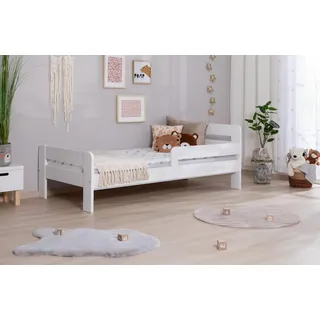 TiCAA Einzelbett Kinderbett Jugendbett, Bennet mit Rausfallschutz & Lattenrost für Schlafzimmer, Kinderzimmer Kiefer Massivholz Bettgestell 90/120 x 200 cm