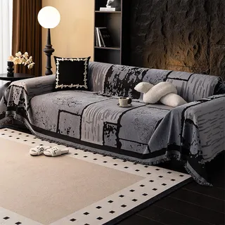 VanderHOME Sofa Überwurfdecke 1/2/3/4 Sitzer, Vielseitige Sofaüberwurf Couch Überzug Sofa Cover Futonbezug mit Quaste, Überwurf aus Chenille, für Vier Jahreszeiten, Couch Decke 180 * 480cm-Grau