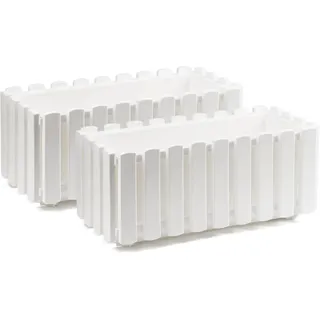 Tymar Blumenkasten landhausstil, Balkonkasten lattenoptik, Pflanzkasten Landhaus, 2er-Pack, Garten, Balkon, Terrasse (Weiß, 40 cm)