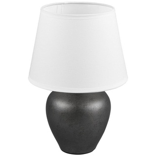 Reality Leuchten Tischleuchte ABBY, Nickelfarben antik, Weiß, Keramik, ohne Leuchtmittel, 1-flammig, Höhe 26 cm, Tischlampe grau|weiß