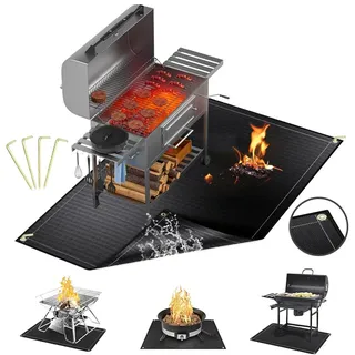Grillmatte Bodenschutz,Feuerfeste Unterlage 152 * 115cm,Faltbare Grillunterlage mit Löchern und Bodennägeln,Wasserbeständige Ölbeständiger,Grill Bodenschutzmatte für BBQ Grill,Kamin,Boden,Rasen